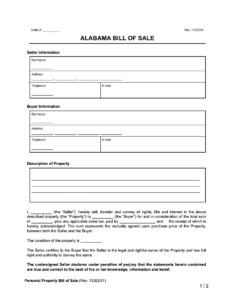 Free Alabama Bill of Sale Forms | PDF & Word