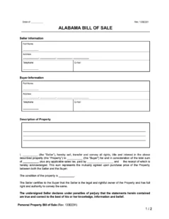 Alabama Bill of Sale Template