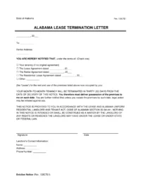 Alabama Lease Termination Letter Template