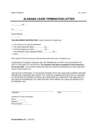 Alabama Lease Termination Letter Template