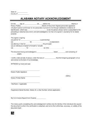 Alabama Notary Acknowledgment Form