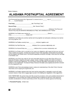 Alabama Postnuptial Agreement Template