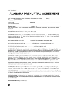 Alabama Prenuptial Agreement Template