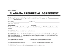 Alabama Prenuptial Agreement Template
