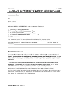 Alaska 10-Day Notice-to Quit for Non-Compliance