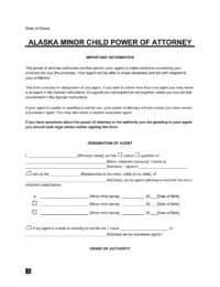 Alaska Minor Child Power of Attorney Form