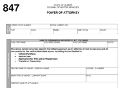 Alaska Motor Vehicle Power of Attorney Form