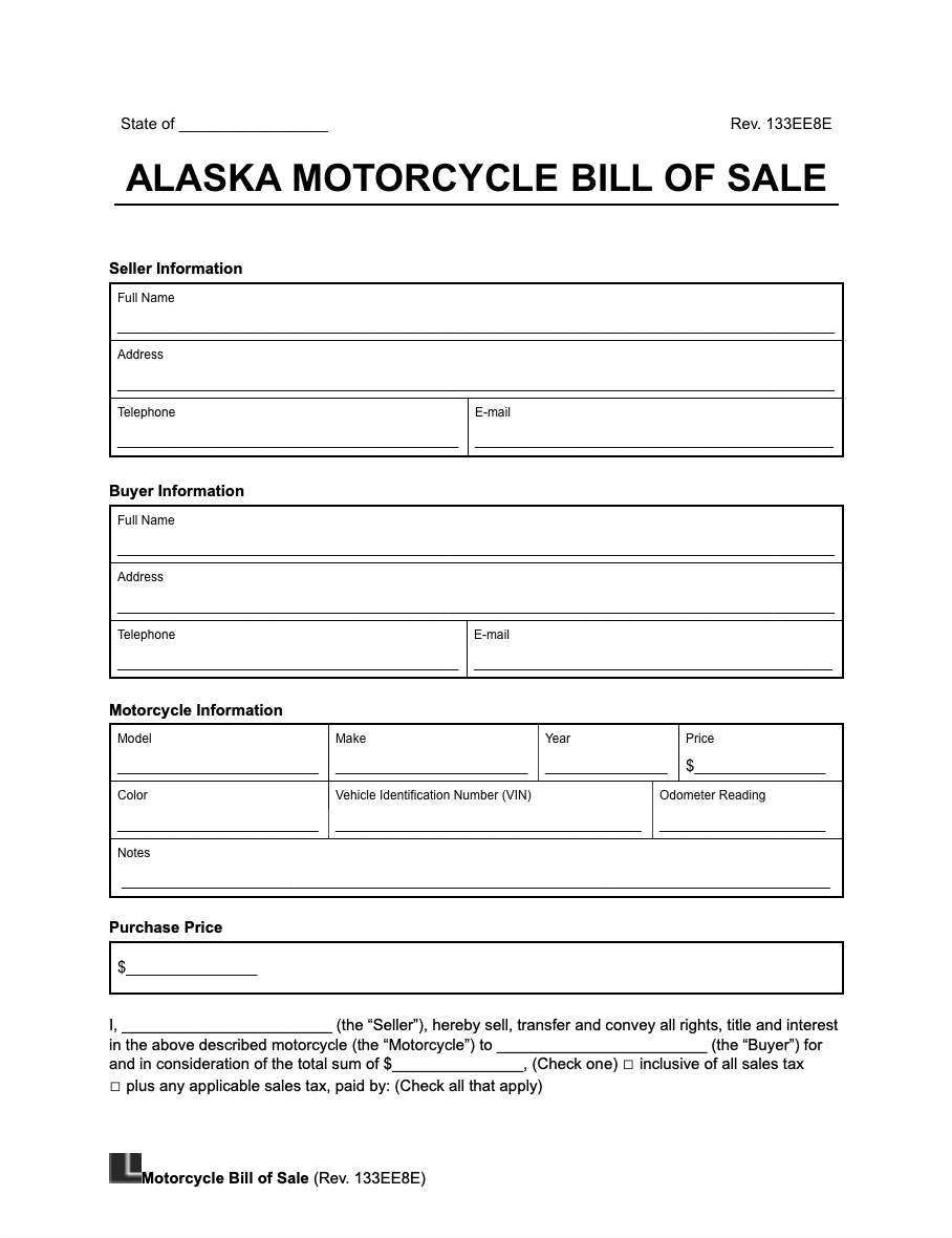Alaska Motorcycle Bill of Sale