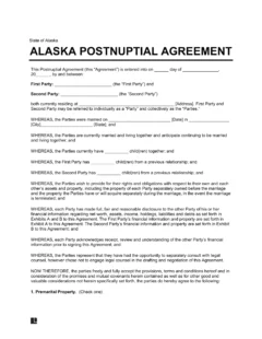 Alaska Postnuptial Agreement Template