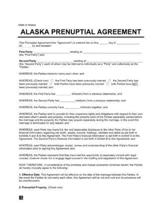 Alaska Prenuptial Agreement Template