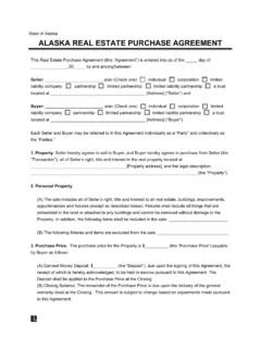 Alaska Residential Purchase Agreement Template