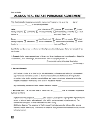 Alaska Residential Purchase Agreement Template