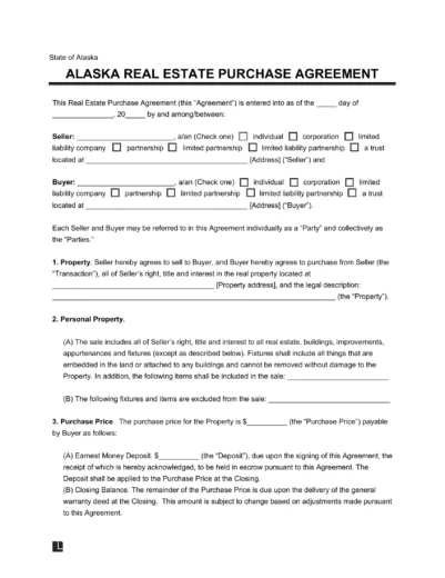 Alaska Residential Purchase Agreement Template