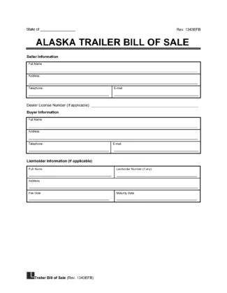 Alaska Trailer Bill of Sale Template