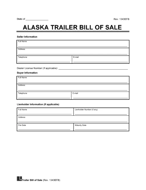 Alaska Trailer Bill of Sale Template