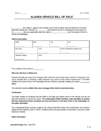 Alaska vehicle bill of sale