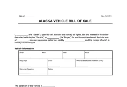 Alaska vehicle bill of sale