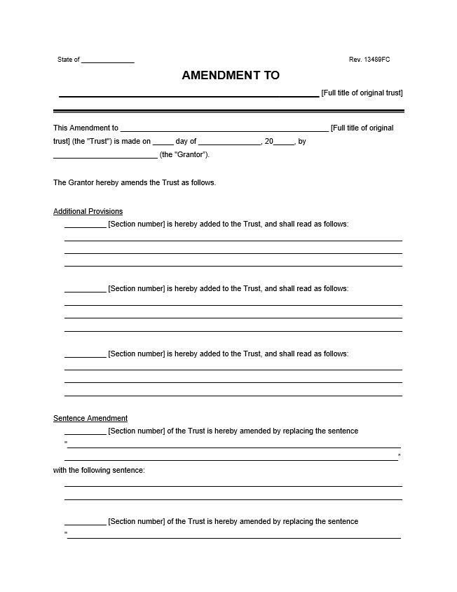 Living Trust Amendment Form