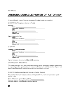 Free Arizona Durable Power of Attorney Form | PDF &amp; Word