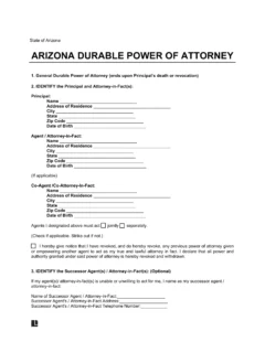 Arizona Durable Power of Attorney Form