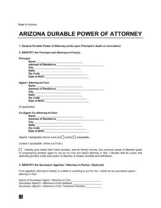 Arizona Durable Power of Attorney Form