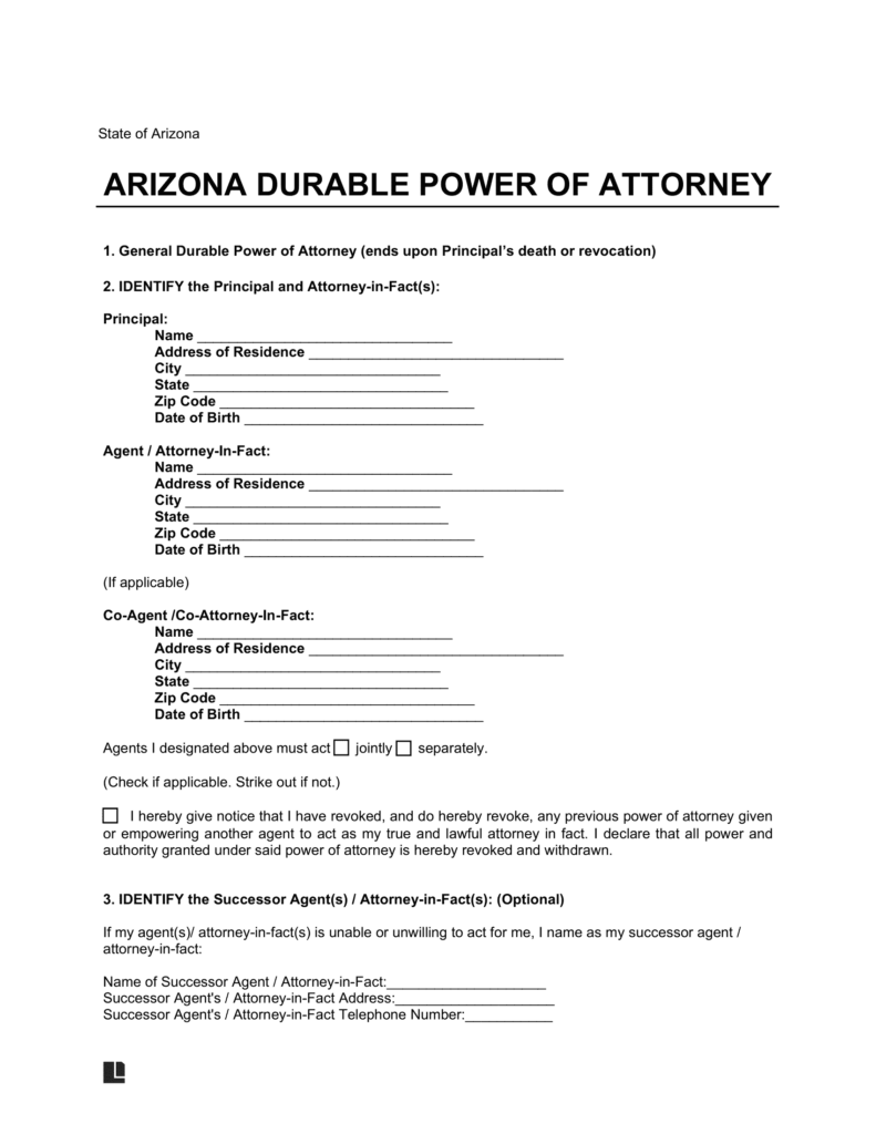 Free Arizona Durable Power of Attorney Form | PDF & Word