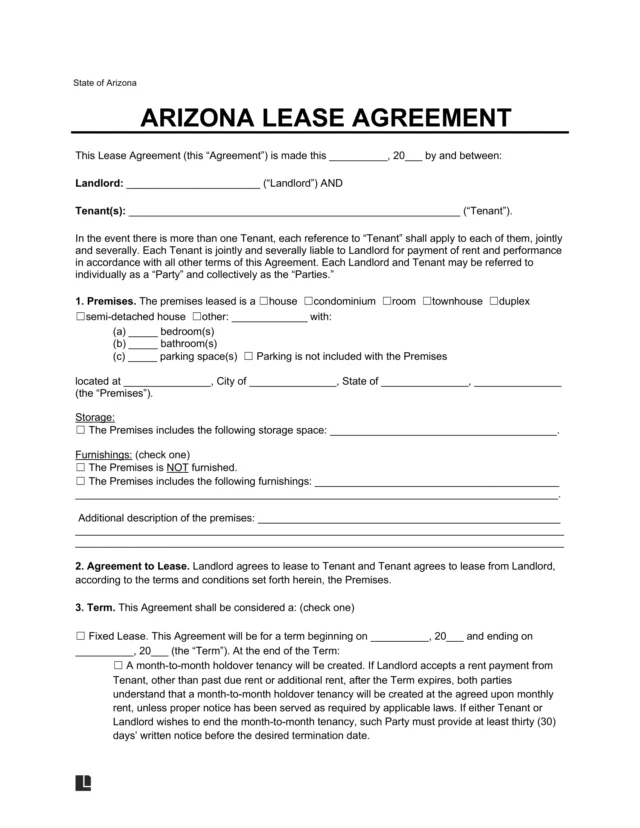 Arizona Lease Agreement Template