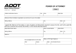 Arizona Motor Vehicle Power of Attorney Form