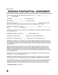 Arizona Postnuptial Agreement Template