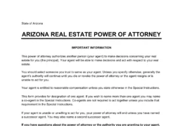 Arizona Real Estate Power of Attorney Form