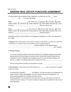 Arizona Residential Purchase Agreement Template