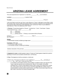 Arizona Standard Residential Lease Agreement Template