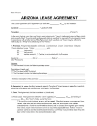 Arizona Standard Residential Lease Agreement Template