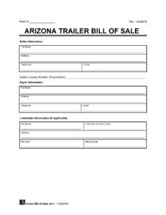 Arizona Trailer Bill of Sale Template