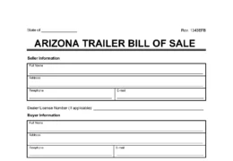 Arizona Trailer Bill of Sale Template