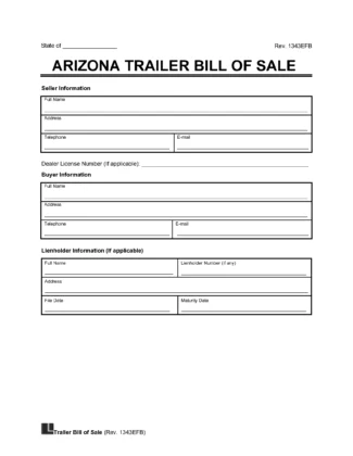 Arizona Trailer Bill of Sale Template