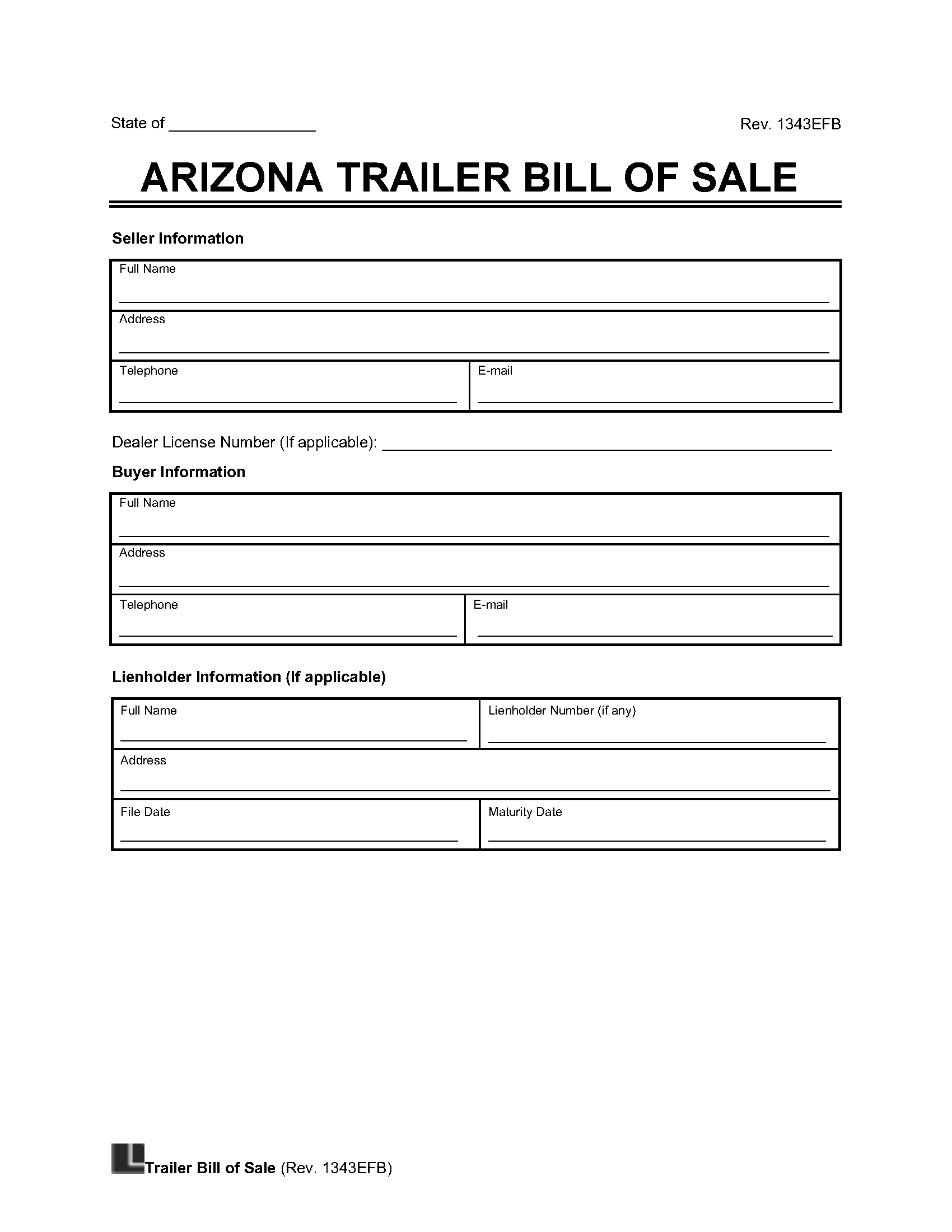 Arizona Trailer Bill of Sale screenshot