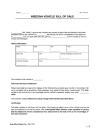 Arizona vehicle bill of sale