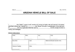 Arizona vehicle bill of sale