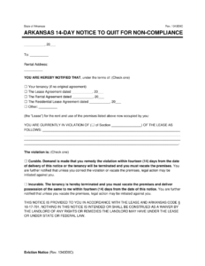 Free Arkansas 14-Day Notice to Quit | Non-Compliance | PDF & Word