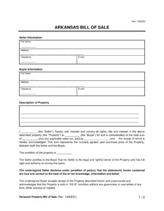 Arkansas bill of sale screenshot