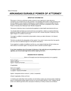 Arkansas Durable Statutory Power of Attorney Form