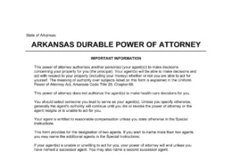 Arkansas Durable Statutory Power of Attorney Form