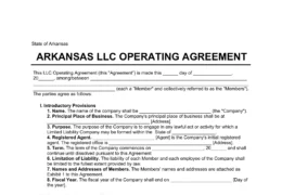 Arkansas LLC Operating Agreement Template