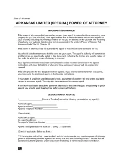 Arkansas Limited Power of Attorney Form