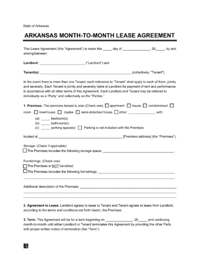 Arkansas Month-to-Month Rental Agreement