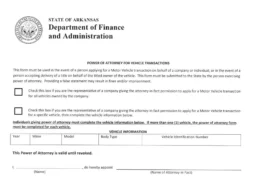 Arkansas Motor Vehicle Power of Attorney Form