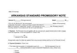 Arkansas Standard Promissory Note Template