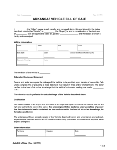 Free Arkansas Vehicle Bill of Sale Form [PDF & Word]