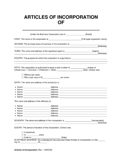 Sample of an Articles of Incorporation Template